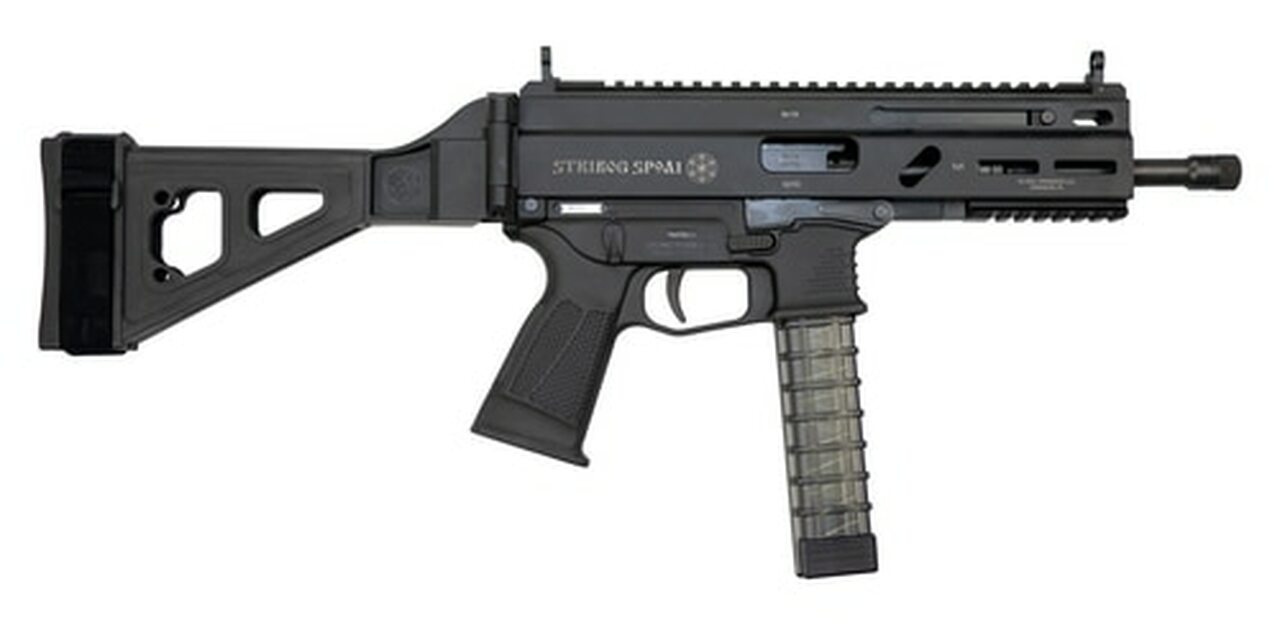 Image of Grand Power Stribog SP9A1 Gen2 9mm, 8" Barrel, Folding SB Tactical Pistol Brace, Black, 3 x 30rd