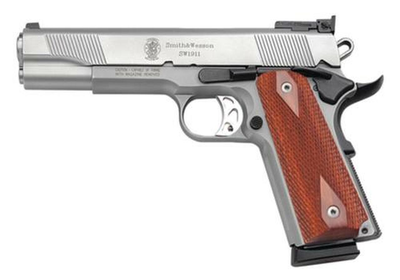 Image of Smith & Wesson 1911 45 ACP 5" Barrel, Ambi Safety Wood Grip Matte SS, 8rd