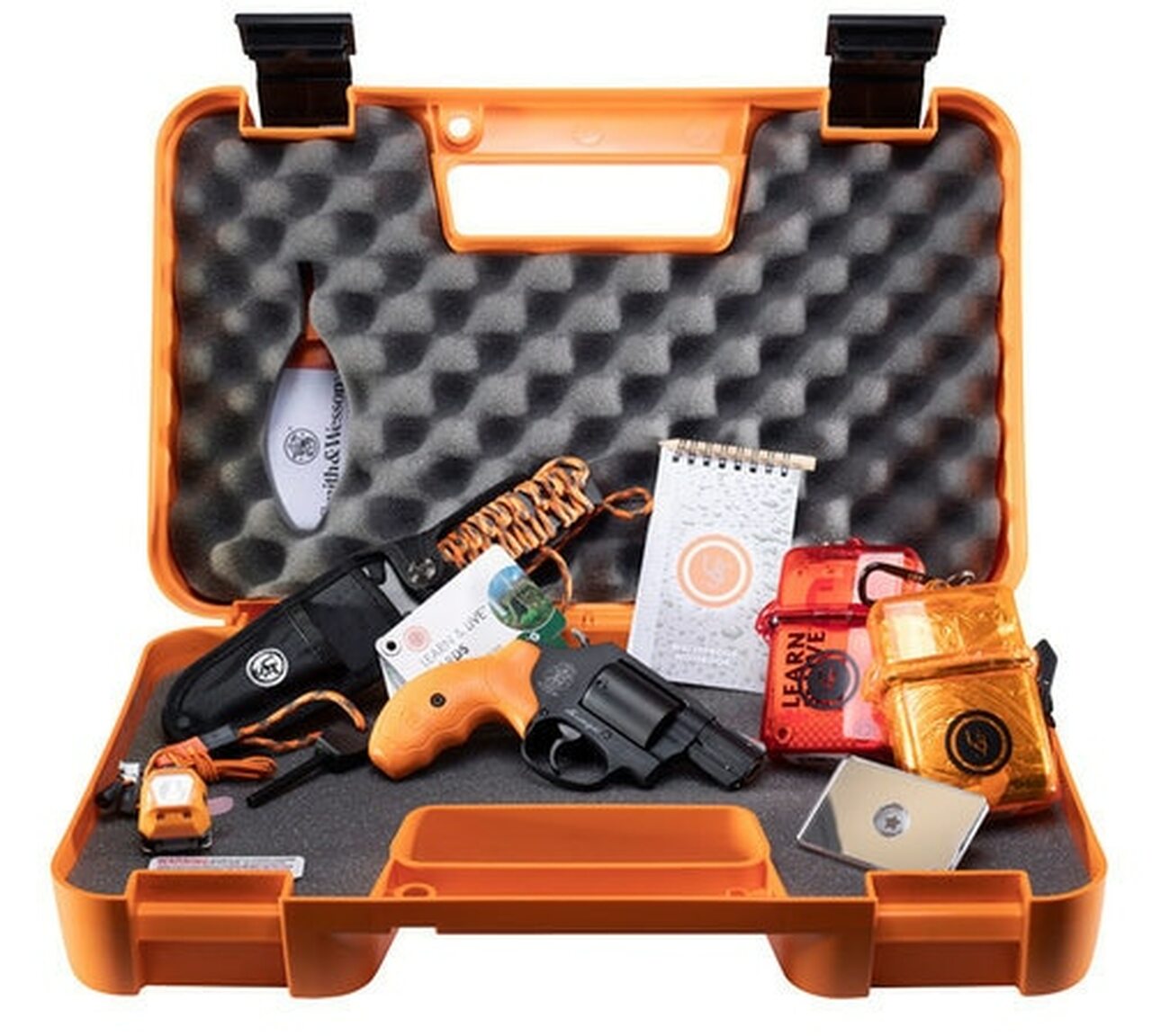 Image of Smith & Wesson 360 Survival Kit, 357 Mag/38 Spl, 1.875" Barrel, 5rd, Safety Orange Grips, Black Frame/Cylinder, Survival Supplies