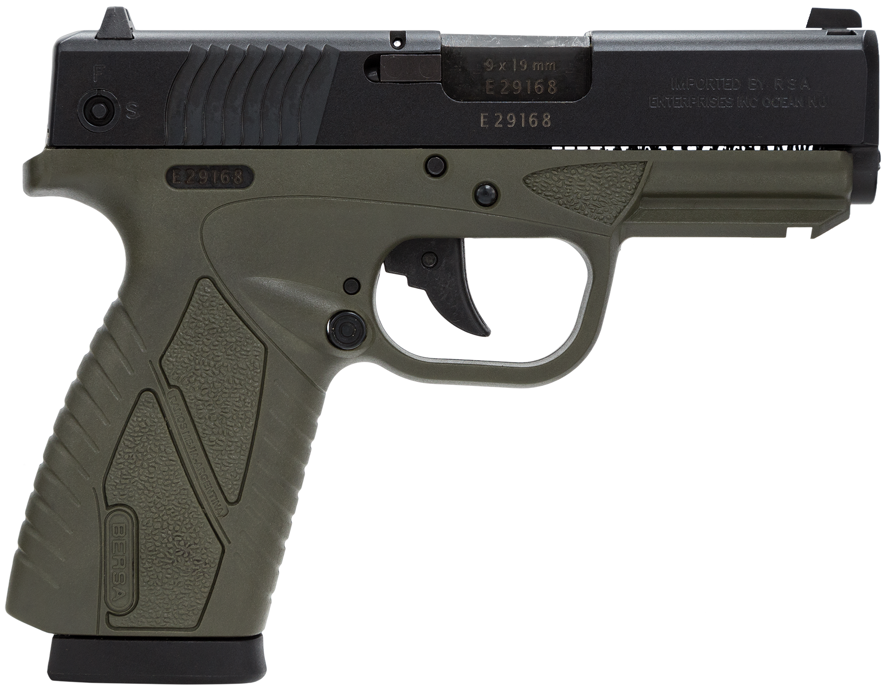 Image of Bersa Conceal Carry 9MM 3.3" OD Green Finish, Polymer Frame, Adjustable Sights, 8 Round