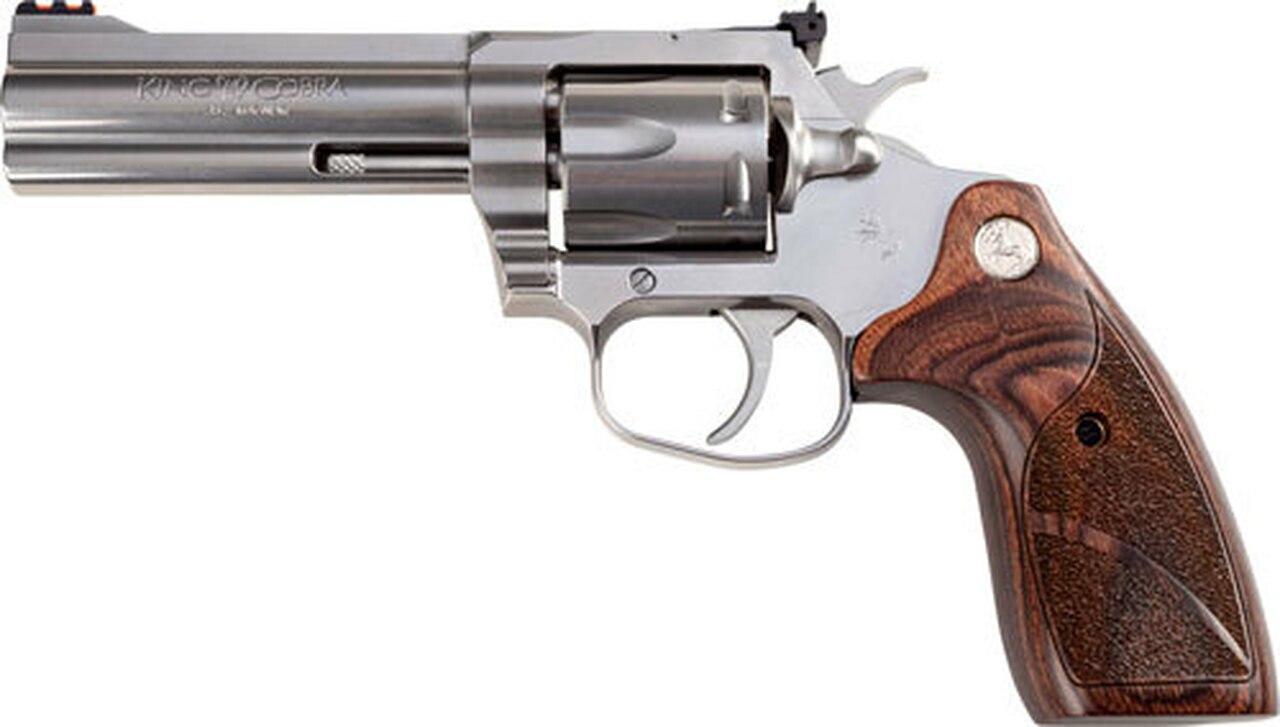 Image of Colt King Cobra Target Revolver, 357 Magnum/38 Special, 4.25" Barrel, Steel Frame, Stainless Finish, Altamont Wood Grips, 6Rd