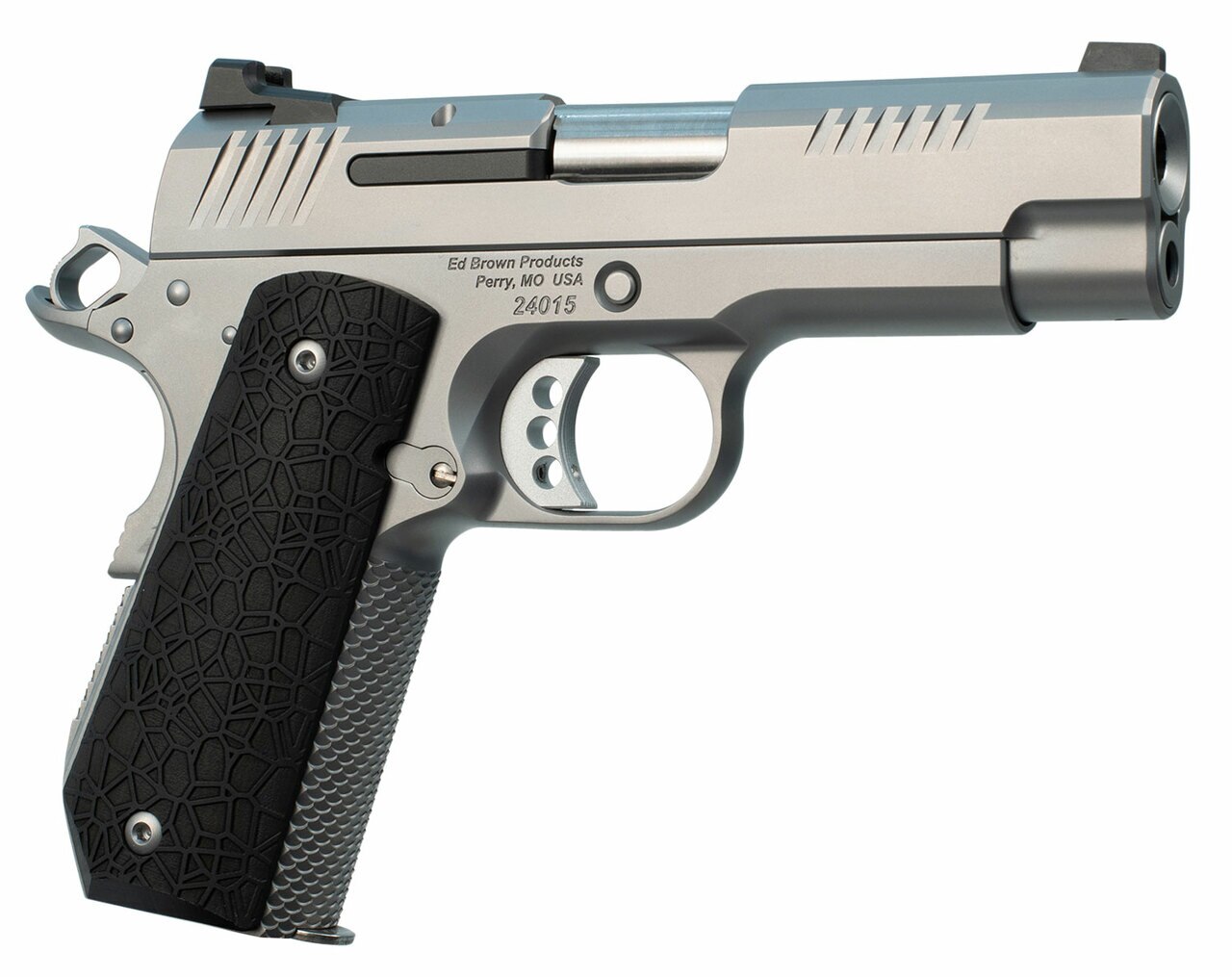 Image of Ed Brown Kobra Carry, Semi-automatic, 1911, Commander, 45ACP, 4.25" Barrel, Bobtail Frame, G10 Grips, Black, Thumb Safety, Black Fixed Rear Sight, Orange HD XR Front Sight, Recessed Slide Stop, 7Rd, 2 Magazines