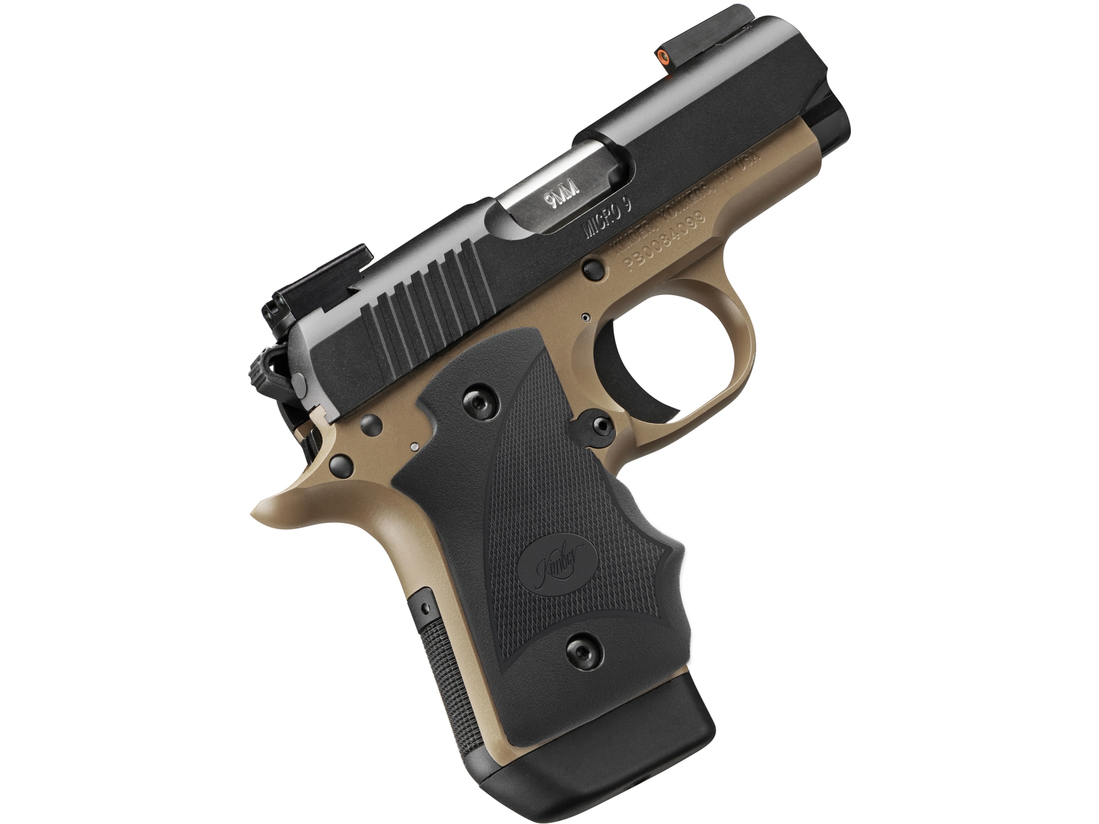 Image of Kimber Micro 9 Desert Night (DN) Pistol 9mm Luger 3.15" Barrel 7-Round Black with TRUGLO TFX Pro Sights and Hogue WrapAround Grip Black