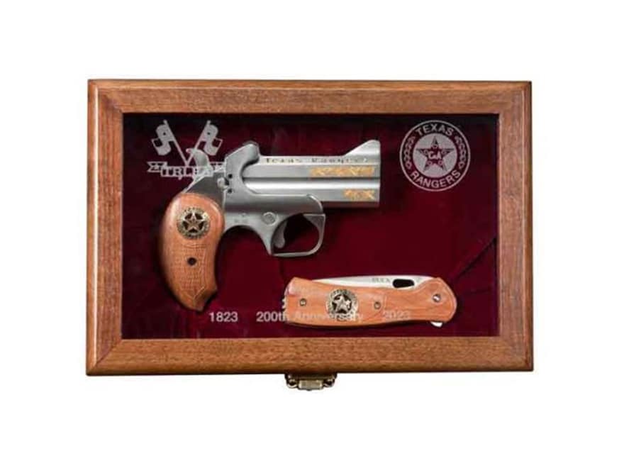 Image of Bond Arms Texas Ranger Pistol 410 Bore 3.5" Stainless Barrel, 2-Round Stainless Frame Mesquite Wood Grip with Knife and Presentation Case