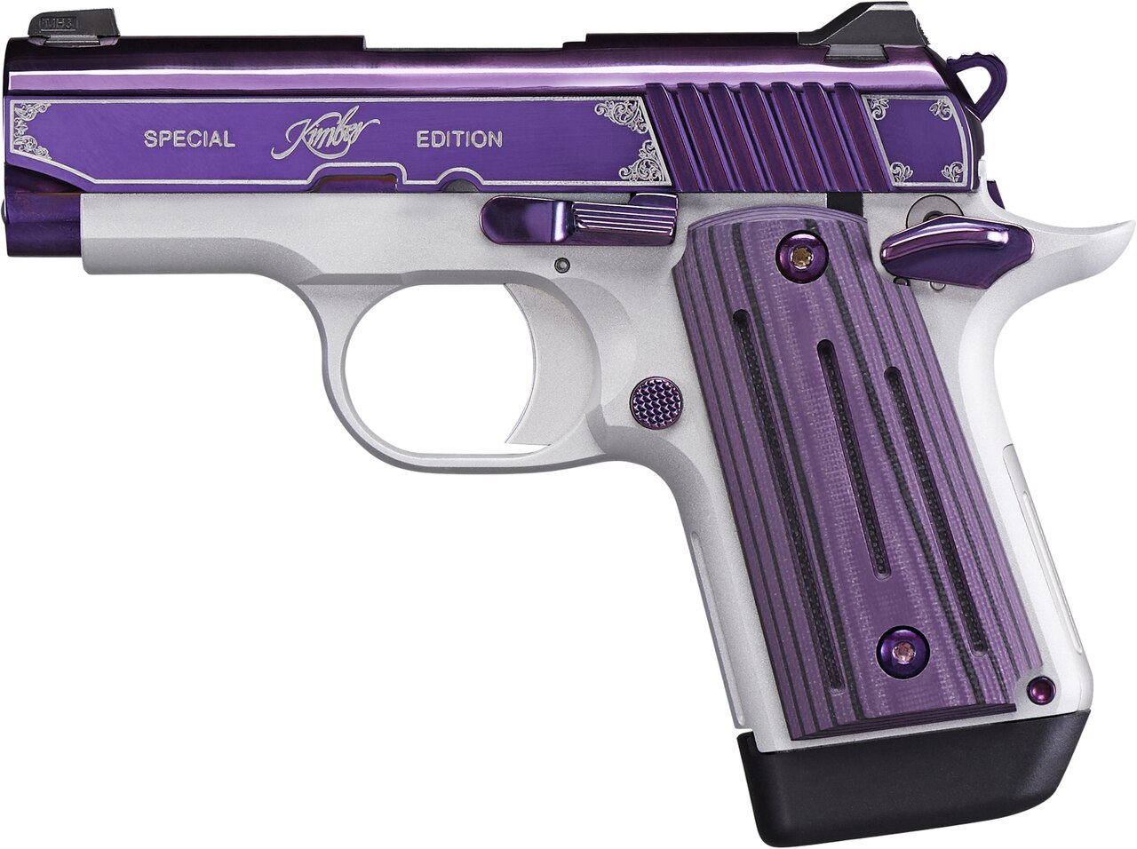 Image of Kimber Micro 9 Amethyst 9mm, 3" Barrel, Purple PVD W/Engraving, Purple G10, 7rd