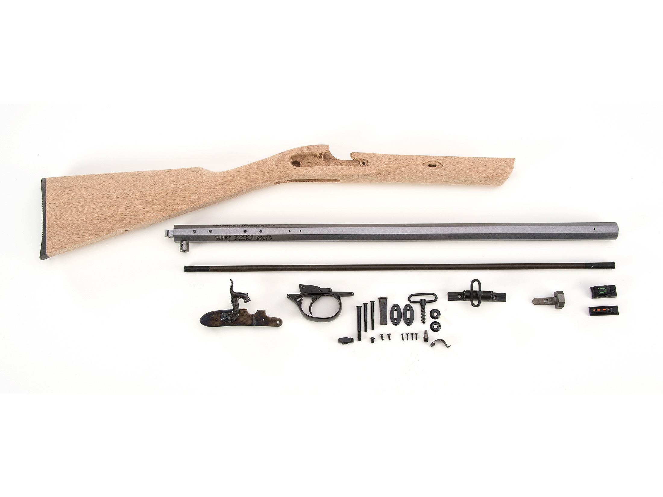 Image of Traditions Deerhunter Muzzleloading Rifle Unassembled Kit 50 Caliber Percussion 1 in 48" Twist 24" Barrel in the White