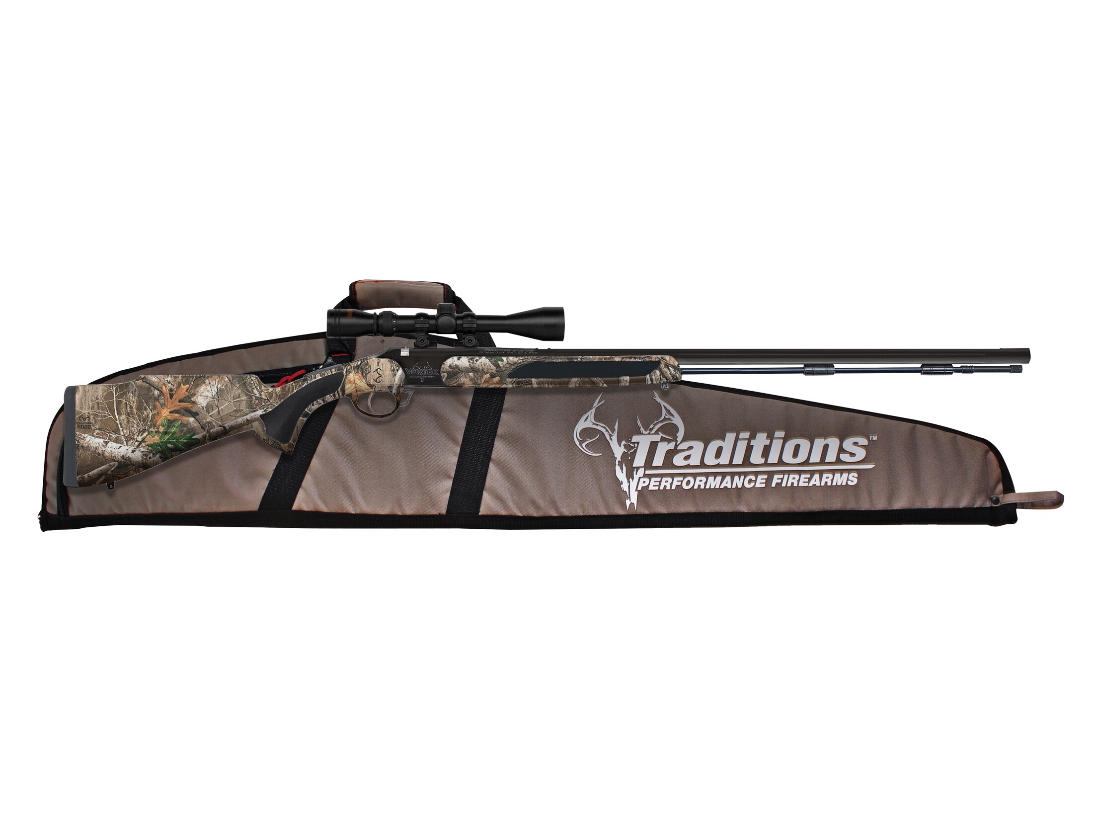 Image of Traditions StrikerFire LDR Muzzleloading Rifle 50 Caliber 30" Nitride Barrel with 3-9x40 Scope Synthetic Stock Realtree Edge