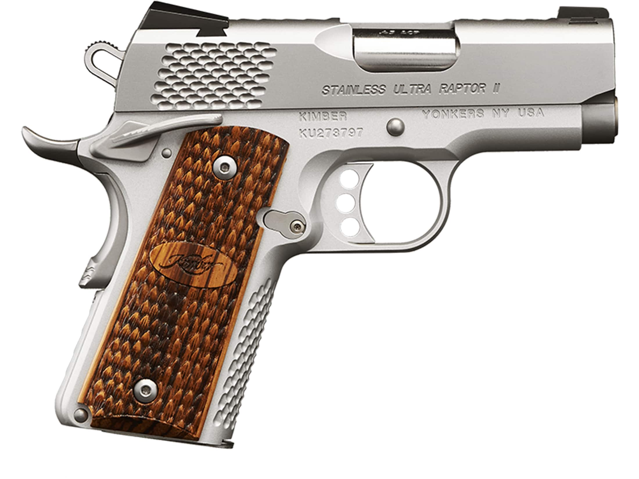 Image of Kimber Stainless Ultra Raptor II 1911 Pistol 45 ACP 3" Barrel 7-Round Stainless Steel Zebrawood