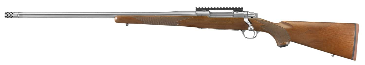 Image of Ruger Hawkeye Hunter 300 Winchester Magnum, 24" Free Floated Cold Hammer Forged Barrel, 5/8X24 Threads, Satin Stainless Finish, Walnut Stock, Left Hand, LC6 Trigger, 3rd