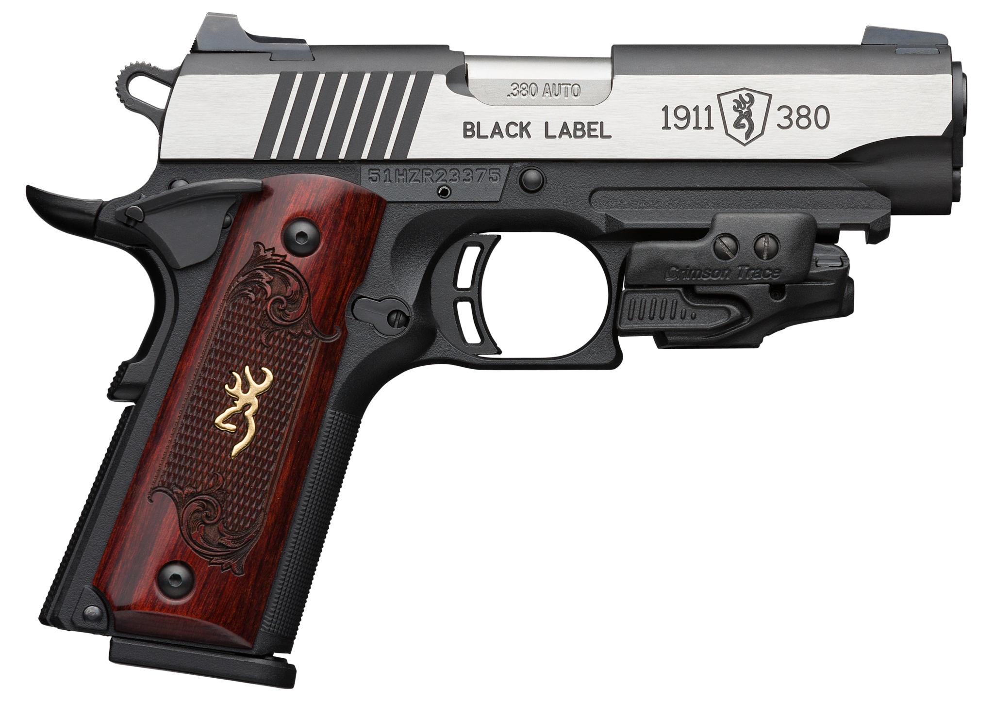 Image of Browning 1911 Black Label Crimson Trace Laser 380 ACP, 3-Dot Sight, 3 5/8" Barrel