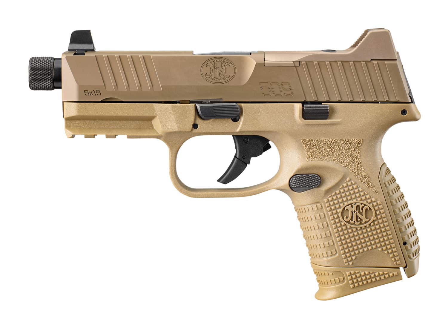 Image of FN America FN 509C Tactical 9mm Luger 4.32" Threaded 15+1,12+1,24+1 Flat Dark Earth Interchangeable Backstrap Grip