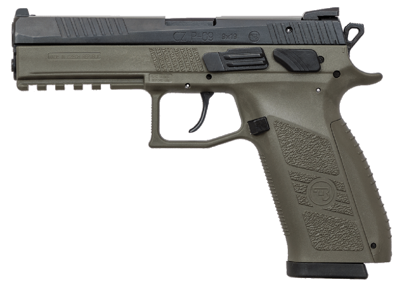 Image of CZ P-09, 9mm, OD Green Frame, Black Slide; NS - Interchangeable Back Straps - 10 rd Mags