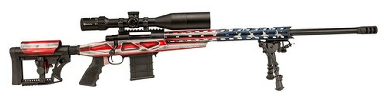 Image of Howa APC 6.5 Creedmoor Scope Combo, 24" #6 Threaded Barrel, 4-16x50mm Nikko Stirling Scope, Mag Kit, Hogue Grip, LUTH-AR MBA-4 Stock, American Flag, 10rd