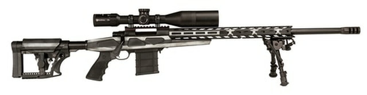 Image of Howa APC .243 Win Scope Combo, 24" #6 Threaded Barrel, 4-16x50mm Nikko Stirling Scope, Mag Kit, Hogue Grip, LUTH-AR MBA-4 Stock, Grayscale Flag, 10rd