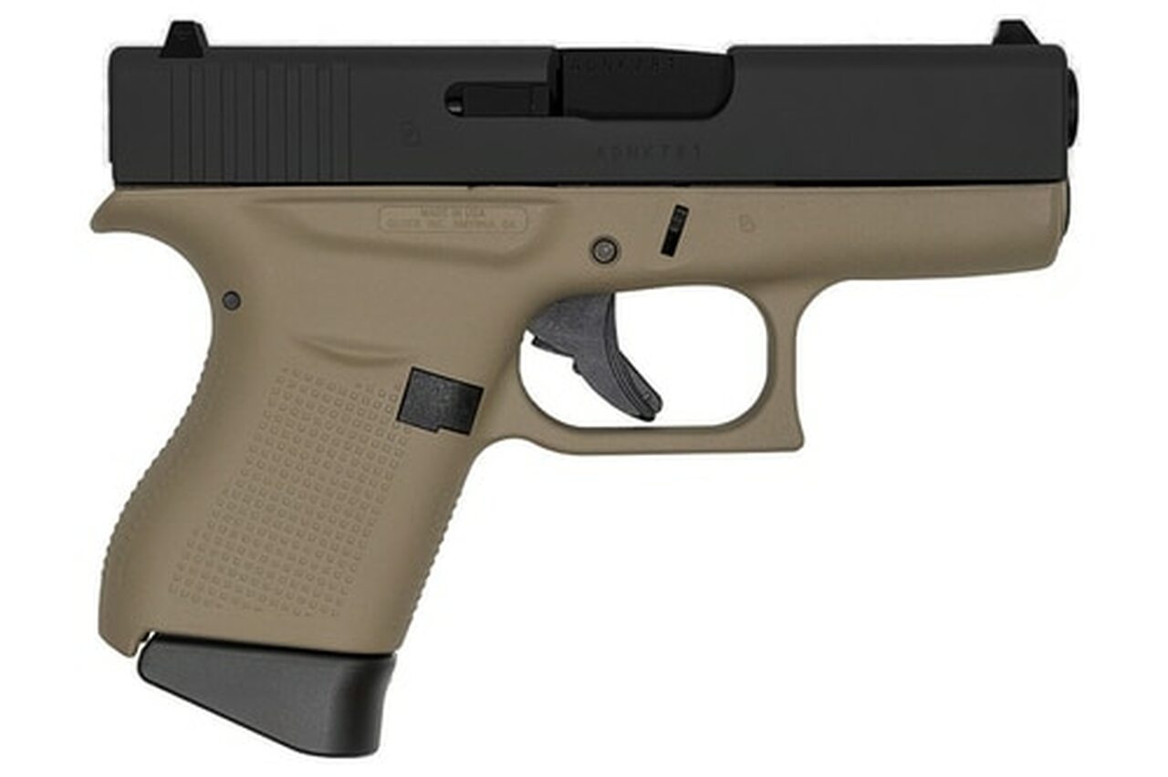 Image of Glock G43, 9mm, 3.41", 6rd, Flat Dark Earth Frame, Black Slide