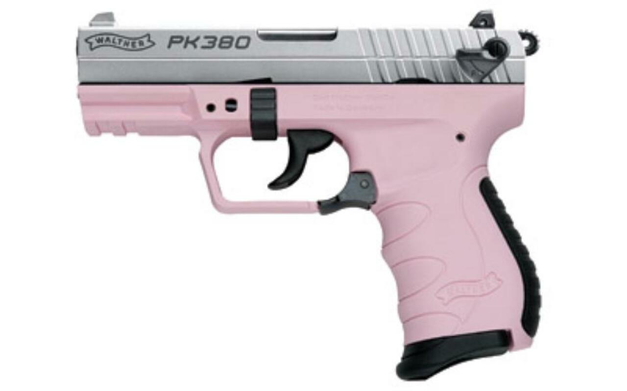 Image of Walther, PK380 Double Action, Compact, 380ACP, 3.6" Barrel Nickel Slide Pink Grip, 8Rd Mag