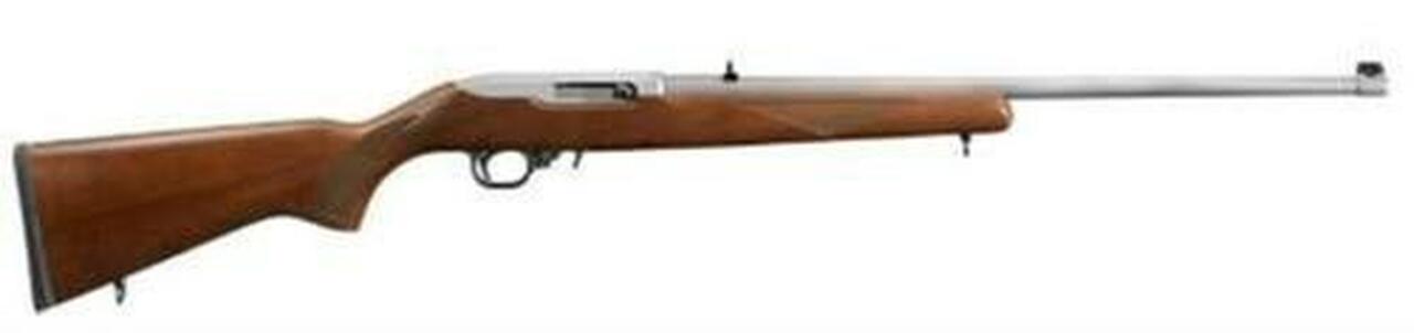 Image of Ruger 10/22 22LR, 22", Stainless Steel, Checkered Wood Stock, Adjustable Rear Sight