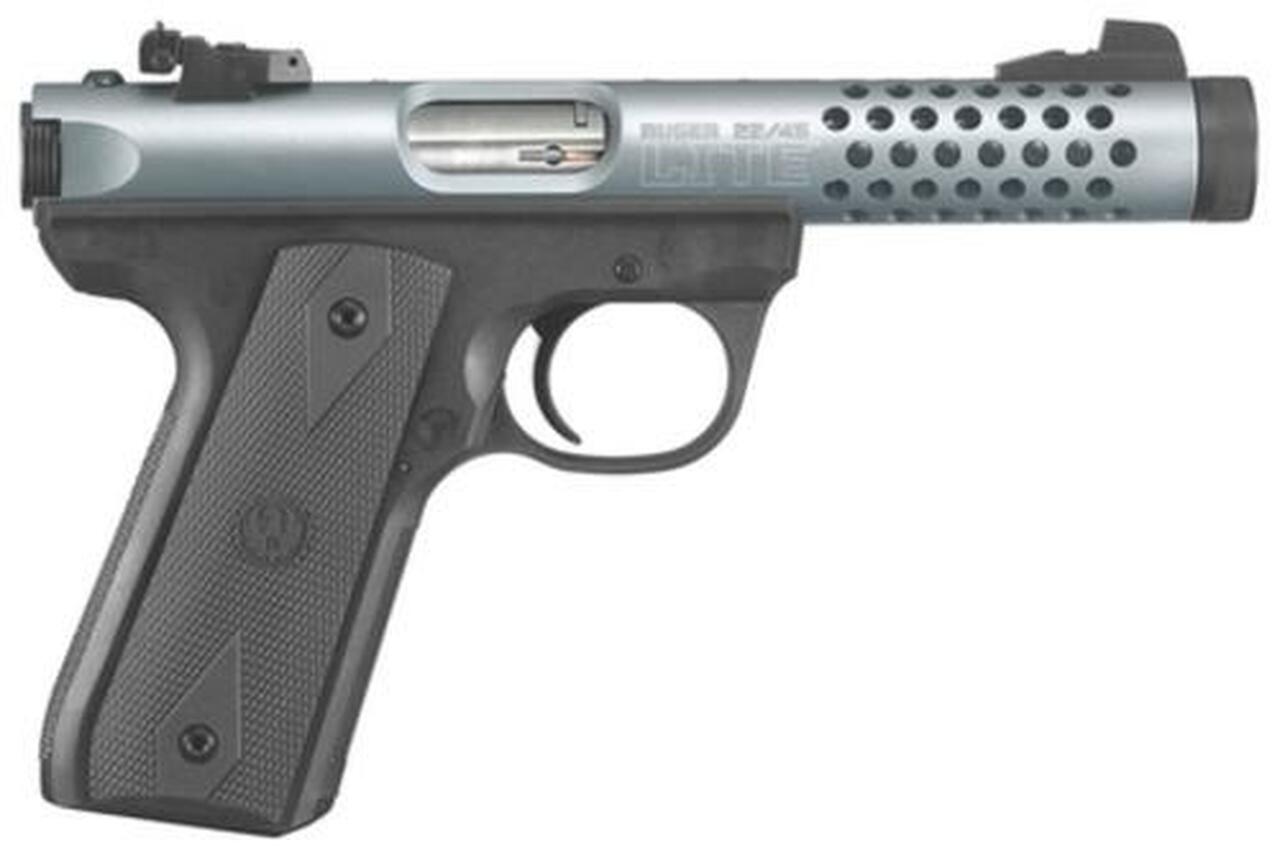 Image of Ruger 22/45 Lite Rimfire Pistol 22LR 4.4 Inch Threaded Barrel Cobalt Anodize Finish Replaceable Molded Rubber Grip Panels 10 Round