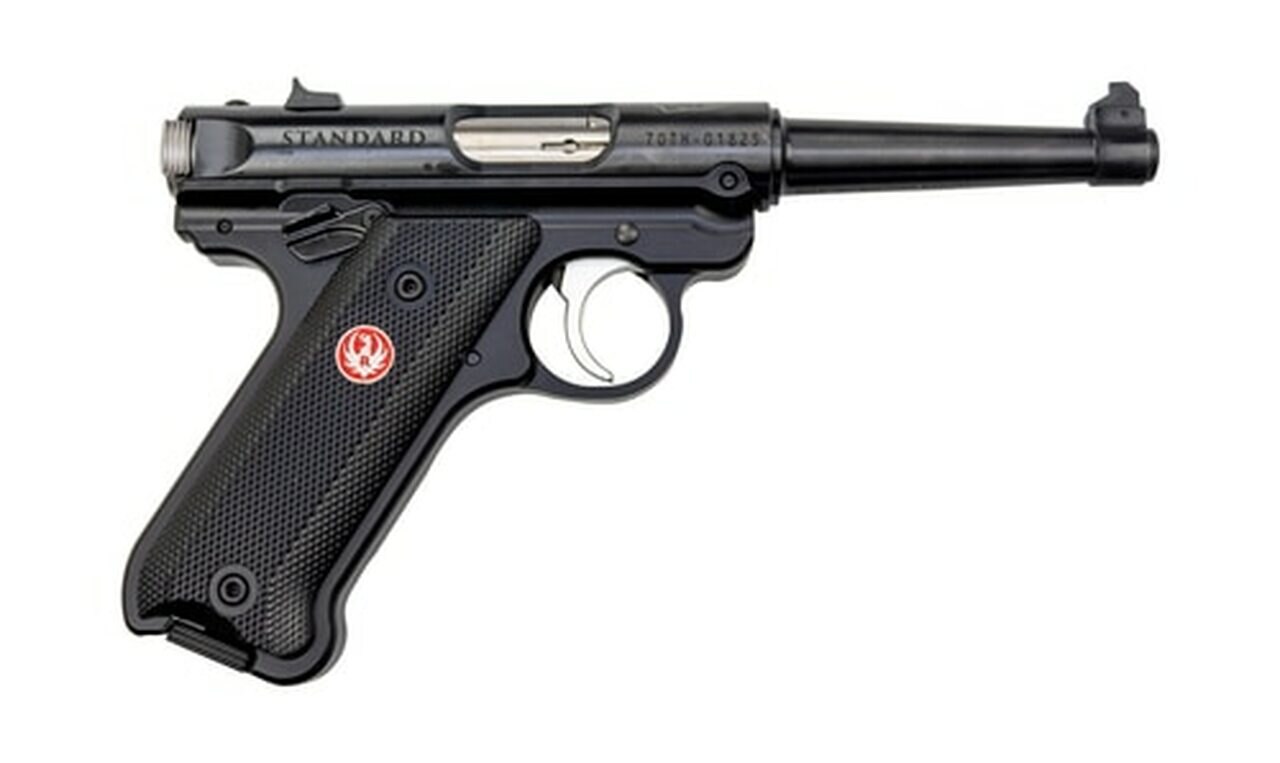 Image of Ruger Mark IV 70th Anniversary 22 LR Single 4.75" Barrel, Black Synthetic Grip Black Steel Slide, 10rd