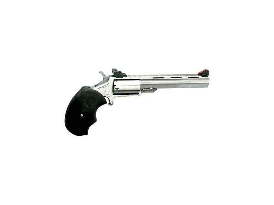 Image of North American Arms Mini-Master Target Pistol 22 Long Rifle/22 Winchester Magnum Rimfire (WMR) 4" Heavy Vent Stainless Barrel , 5-Round Full Size Black Rubber Grip