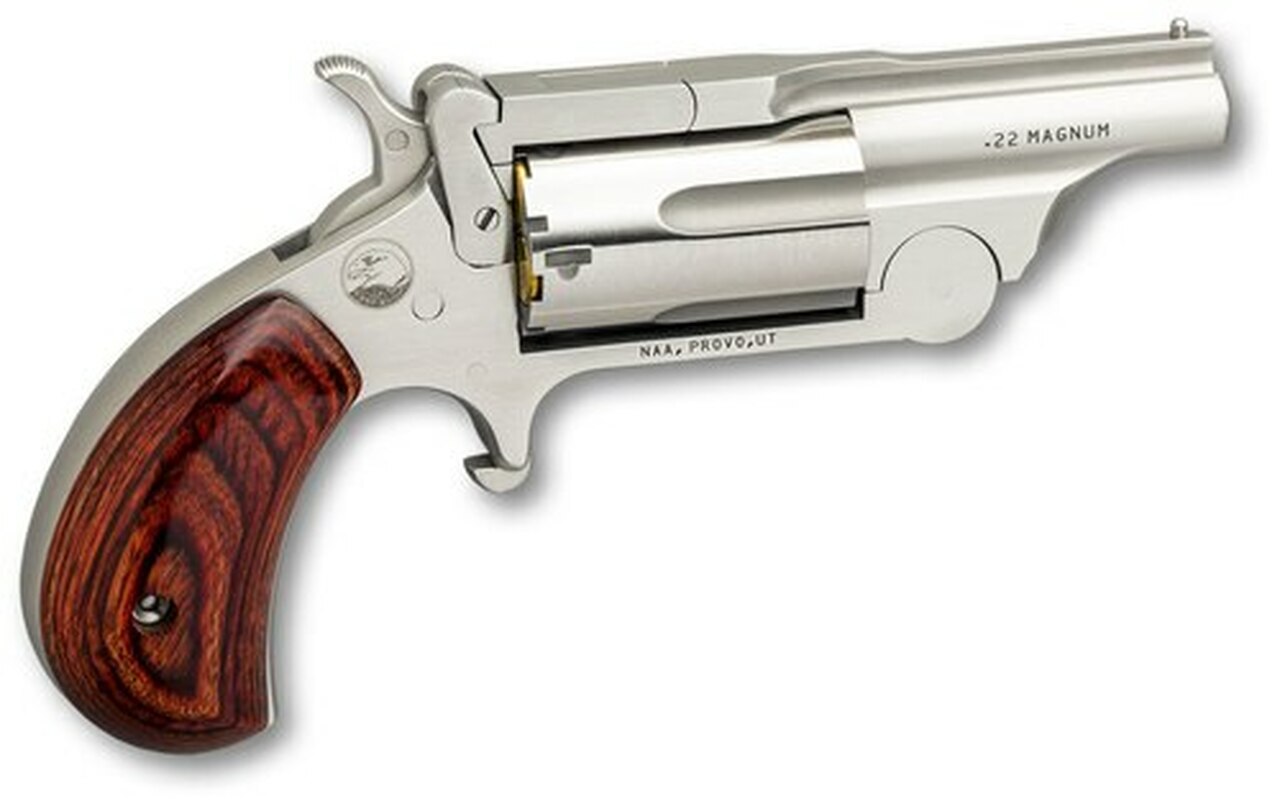 Image of North American Arms Mini Revolver, Ranger II, Revolver, 22 LR, 1.625", Steel, Stainless, Rosewood, 5Rd, Fixed Sights