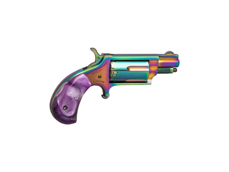 Image of North American Arms Mini-Revolver Pistol 22 Winchester Magnum Rimfire (WMR) 1.12" Barrel, 5-Round Rainbow, Purple Pearlite Grip