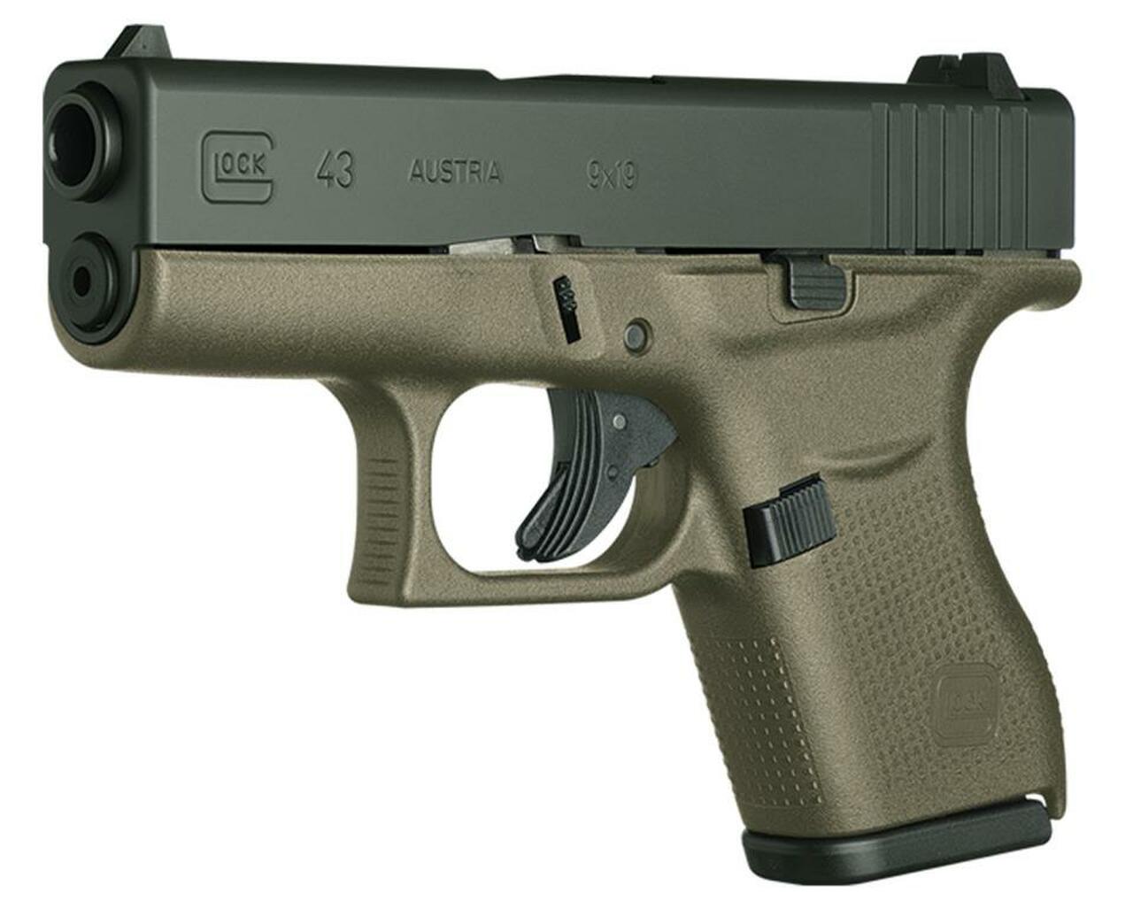 Image of Glock 43, 9mm, 3.39" Barrel, 6rd, Fixed Sights, OD Green