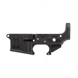 Image of Spikes Tactical Multi-Caliber Spartan Logo Stripped Lower Receiver, Hardcoat Anodized Black - STLS021
