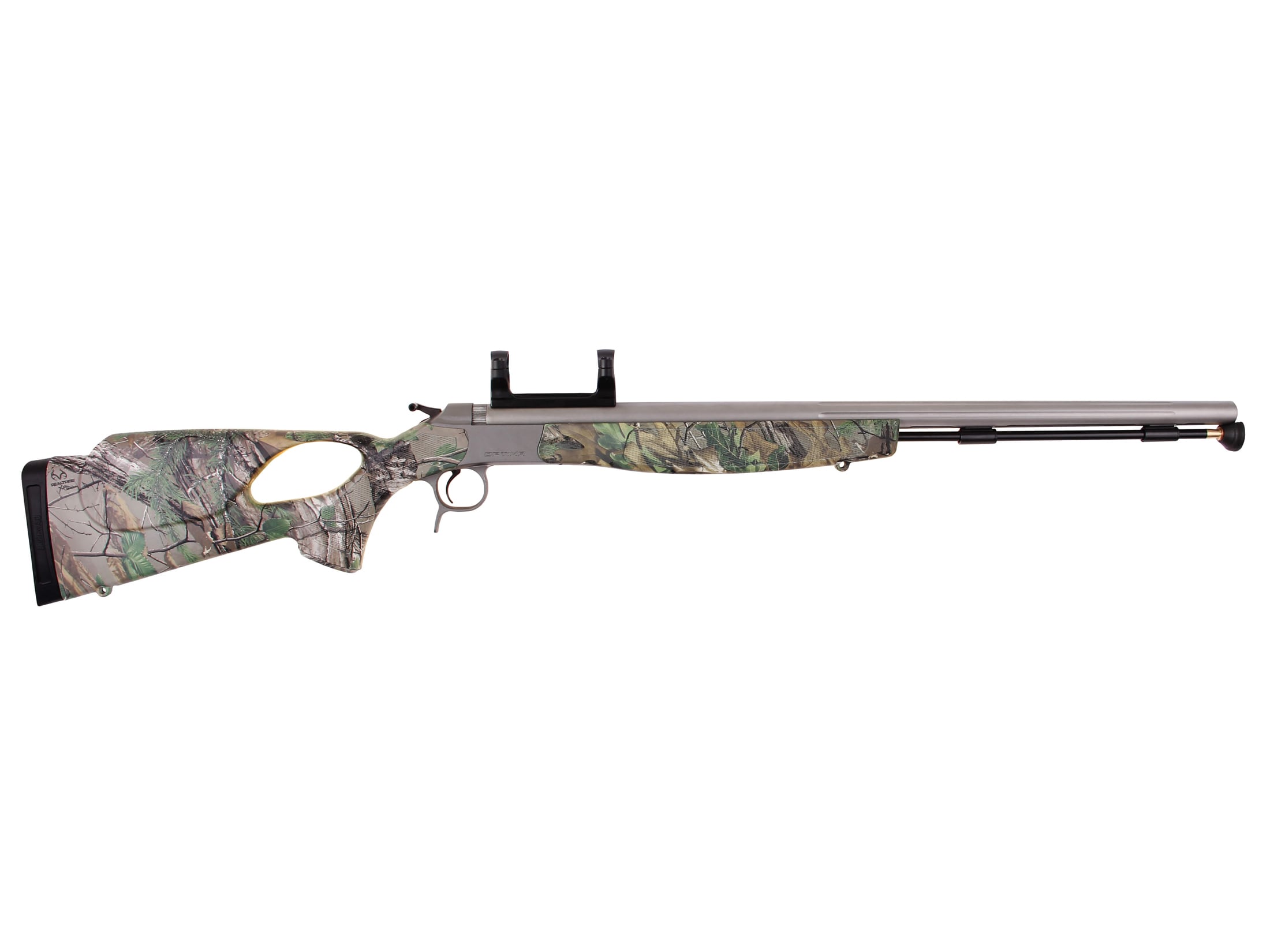 Image of CVA Optima V2/LR Muzzleloading Rifle with Dead-On Scope Mount 50 Caliber 28" Fluted Stainless Steel Barrel Synthetic Thumbhole Stock Realtree Xtra Green Camo