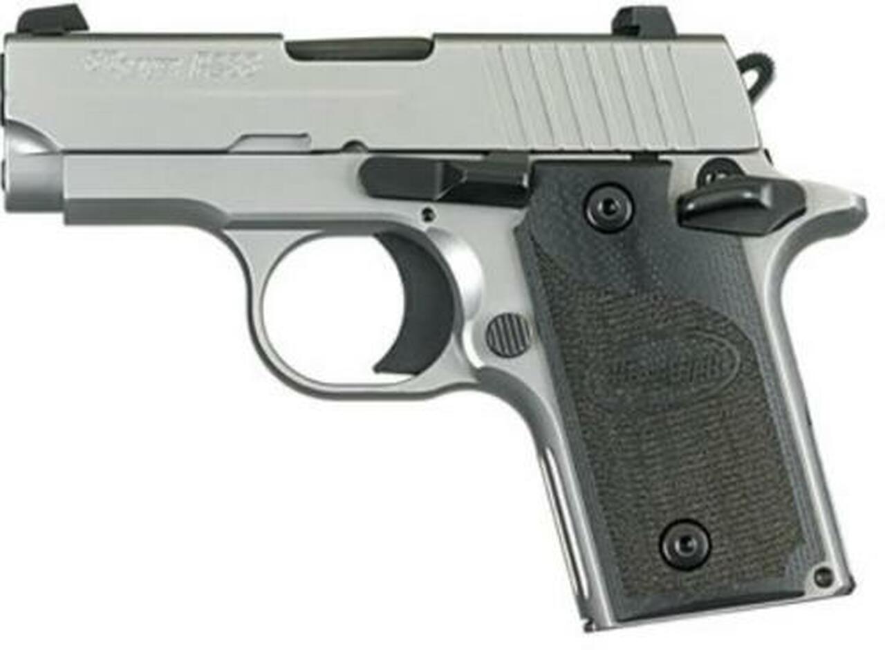 Image of Sig P238 380 ACP 2.7In HD Stainless Finish SAO Siglite Black G10 Grip (1) 6RD Steel MAG CA Compliant