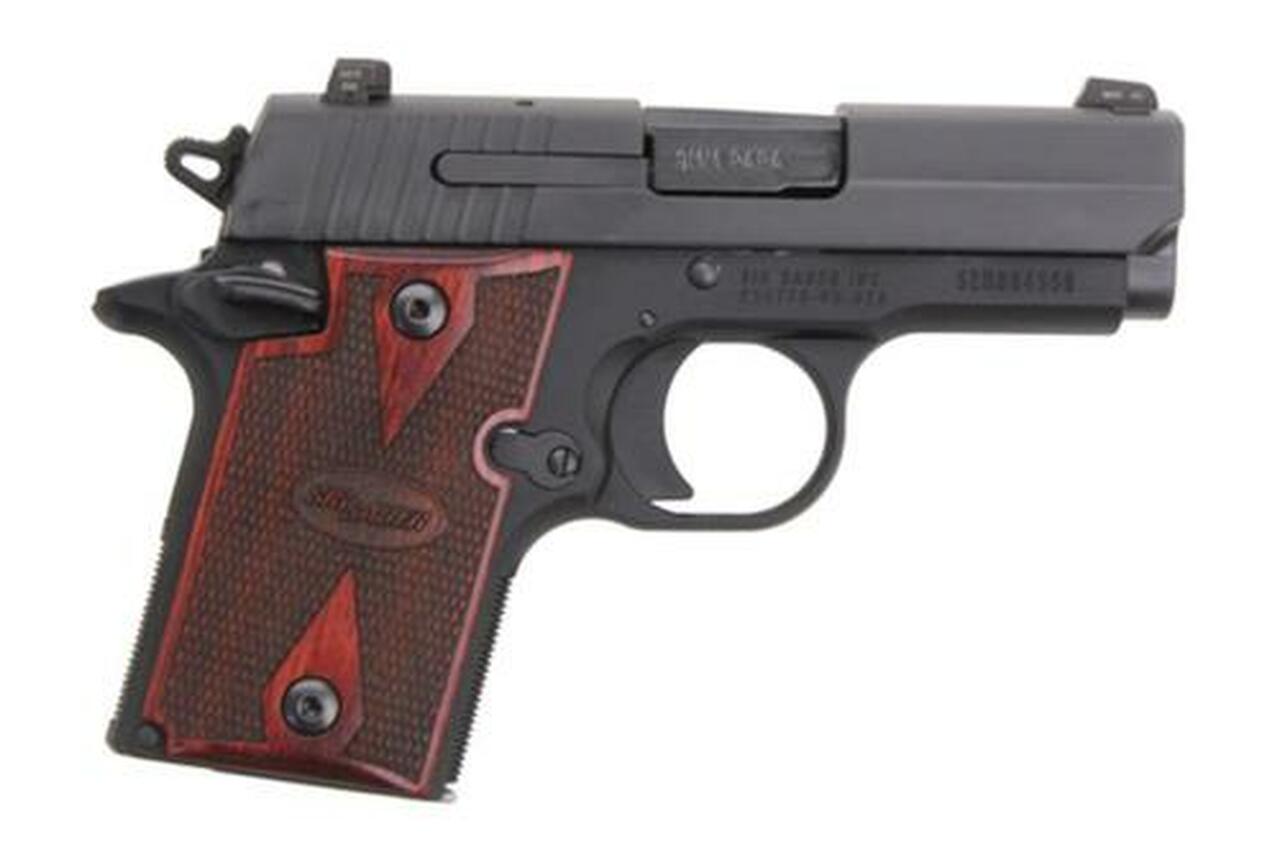 Image of Sig P938 9MM 3IN Nitron Black SAO Siglite Rosewood Grip (1) 6RD Steel MAG Ambi Safety MA Compliant