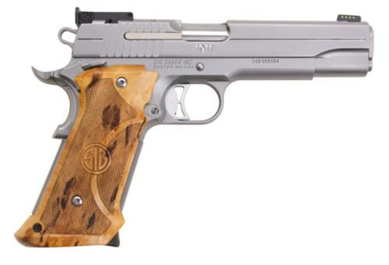 Image of Sig Super Target 1911 45 ACP, 5" Barrel, SS Finish, Adjustable Sights, Target Birch Grip, 2x8rd Mags