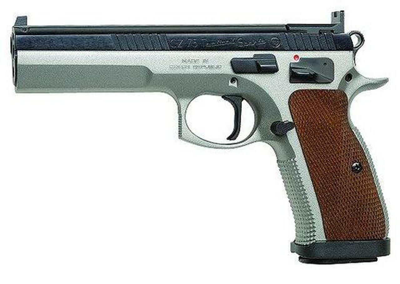 Image of CZ 75 Tactical Sport SAO 40 S&W 5.4" Barrel, Wood Grip SS Frame Black Slide, 12rd