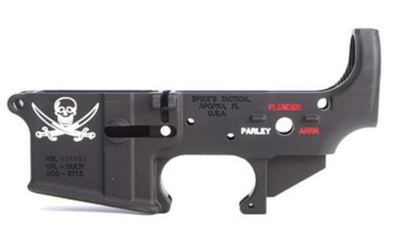 Image of Spike's AR-15 Stripped Lower, Calico Jack Flag, Color Filled, 223/556