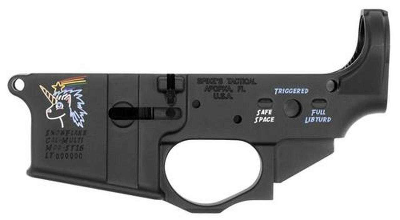 Image of Spikes STLS030CFA Lower Snowflake with Color Fill AR Platform Multi-Caliber Black Hardcoat Anodized
