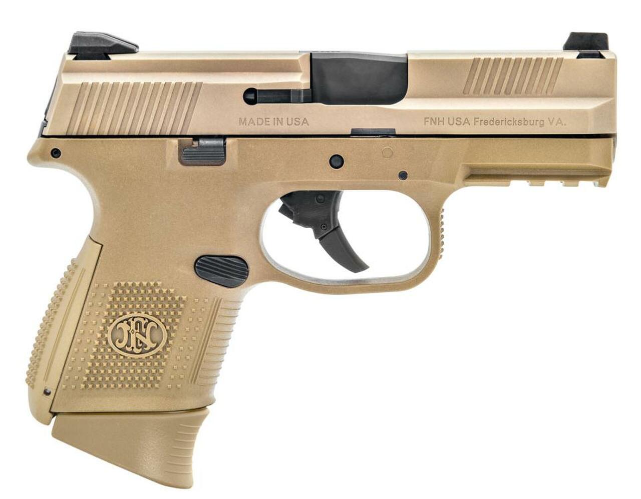 Image of FN FNS Compact 9mm 3.6", Flat Dark Earth, Fixed 3-Dot Sights, No Manual Safety, 10rd