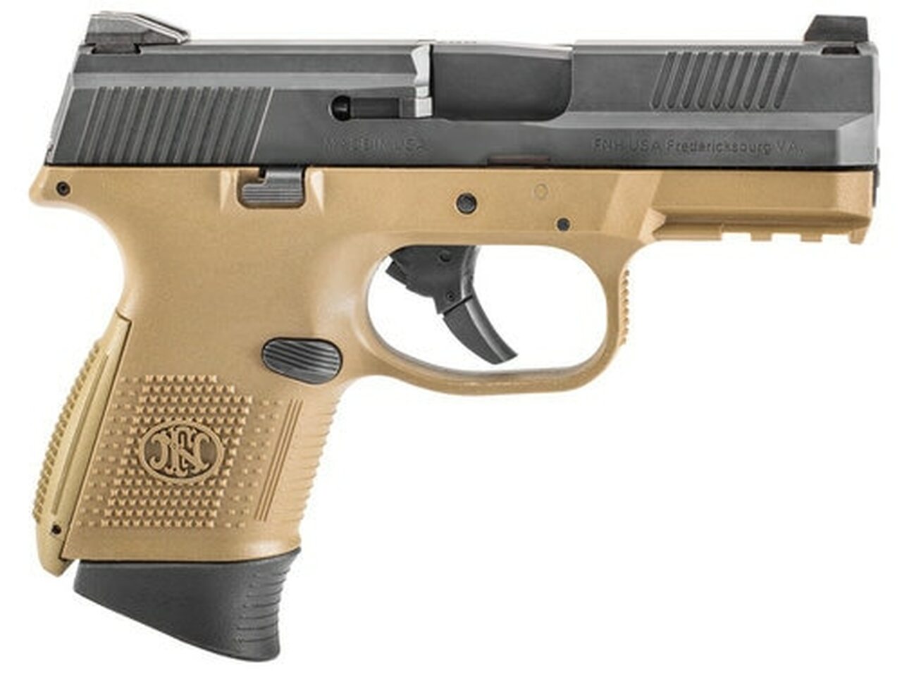 Image of FN FNS-9 Compact, Striker Fired, Compact 9mm, 3.6" Barrel, Flat Dark Earth/Black, 1-12Rd & 1-17Rd Mag