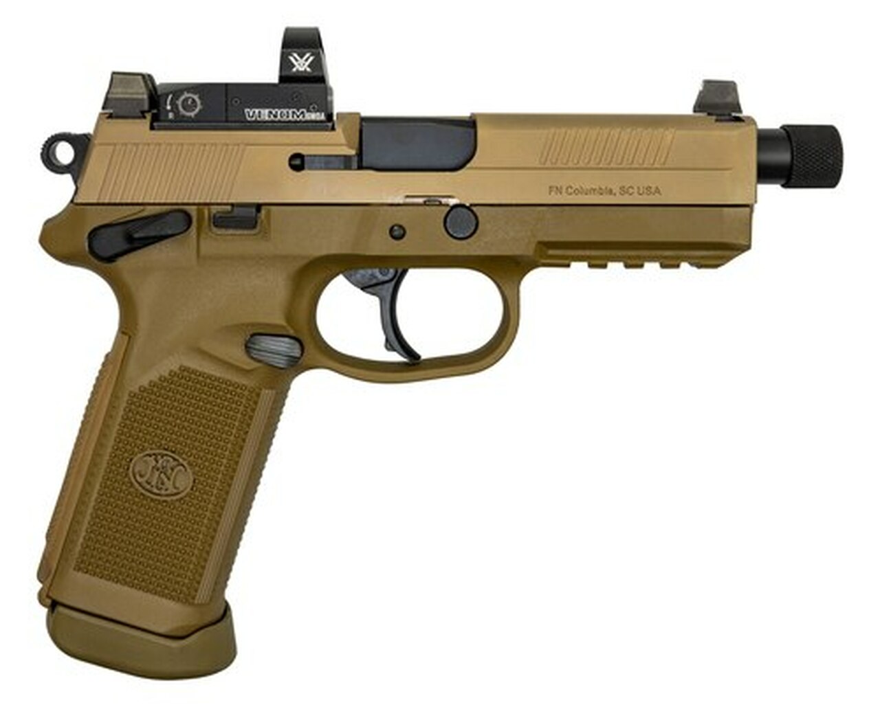 Image of FN FNX Vortex Venom Combo 45 ACP, 5.30" Barrel, Flat Dark Earth, Interch. Backstrap, 15rd