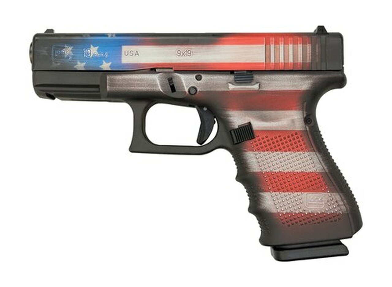 Image of Glock 19 Gen4 9mm, 4" Barrel, Battleworn USA Flag, 15rd