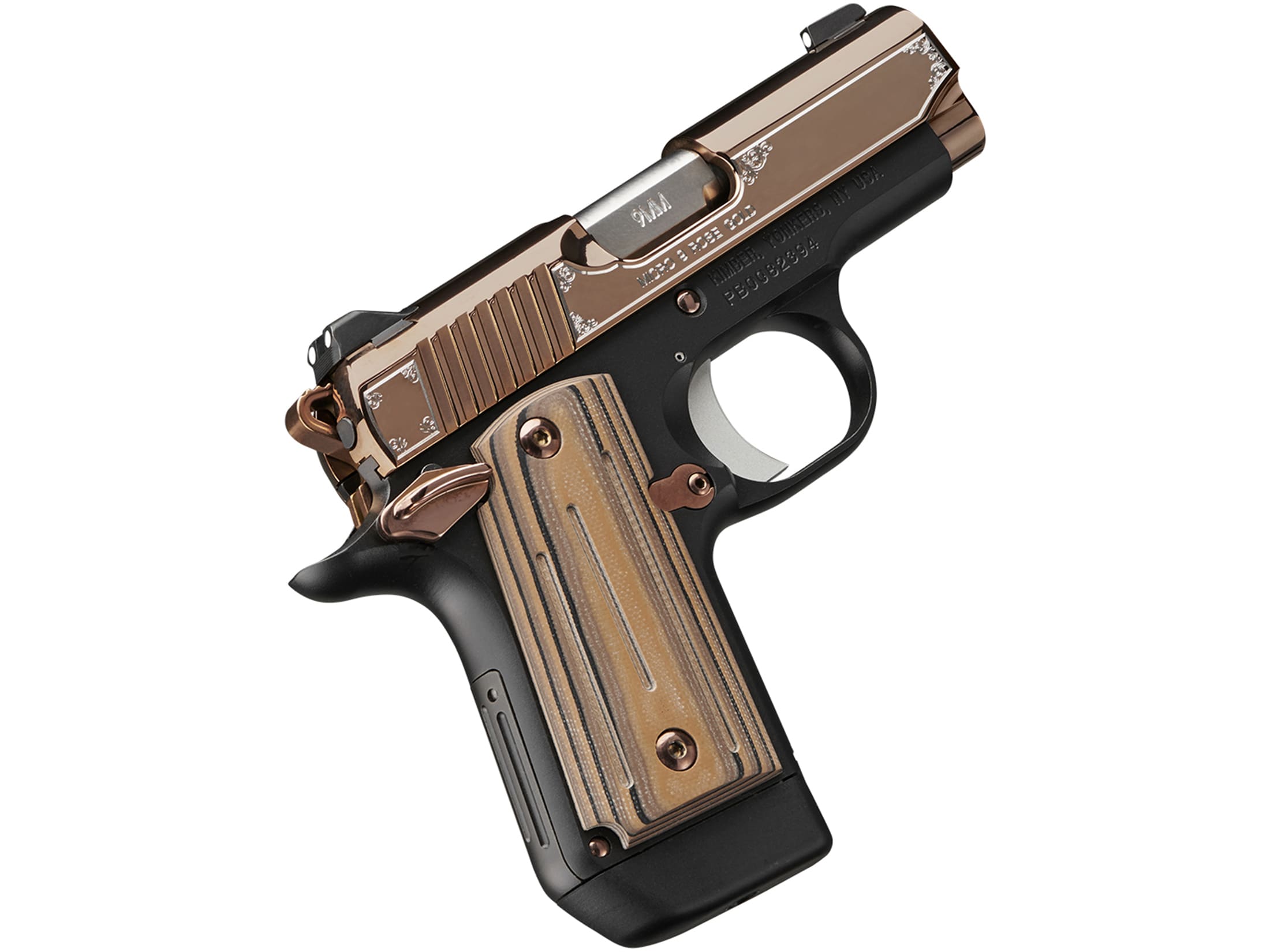 Image of Kimber Micro 9 Rose Gold Pistol 9mm Luger 3.15" Barrel 7-Round Rose Gold G-10 Black/Rose Gold