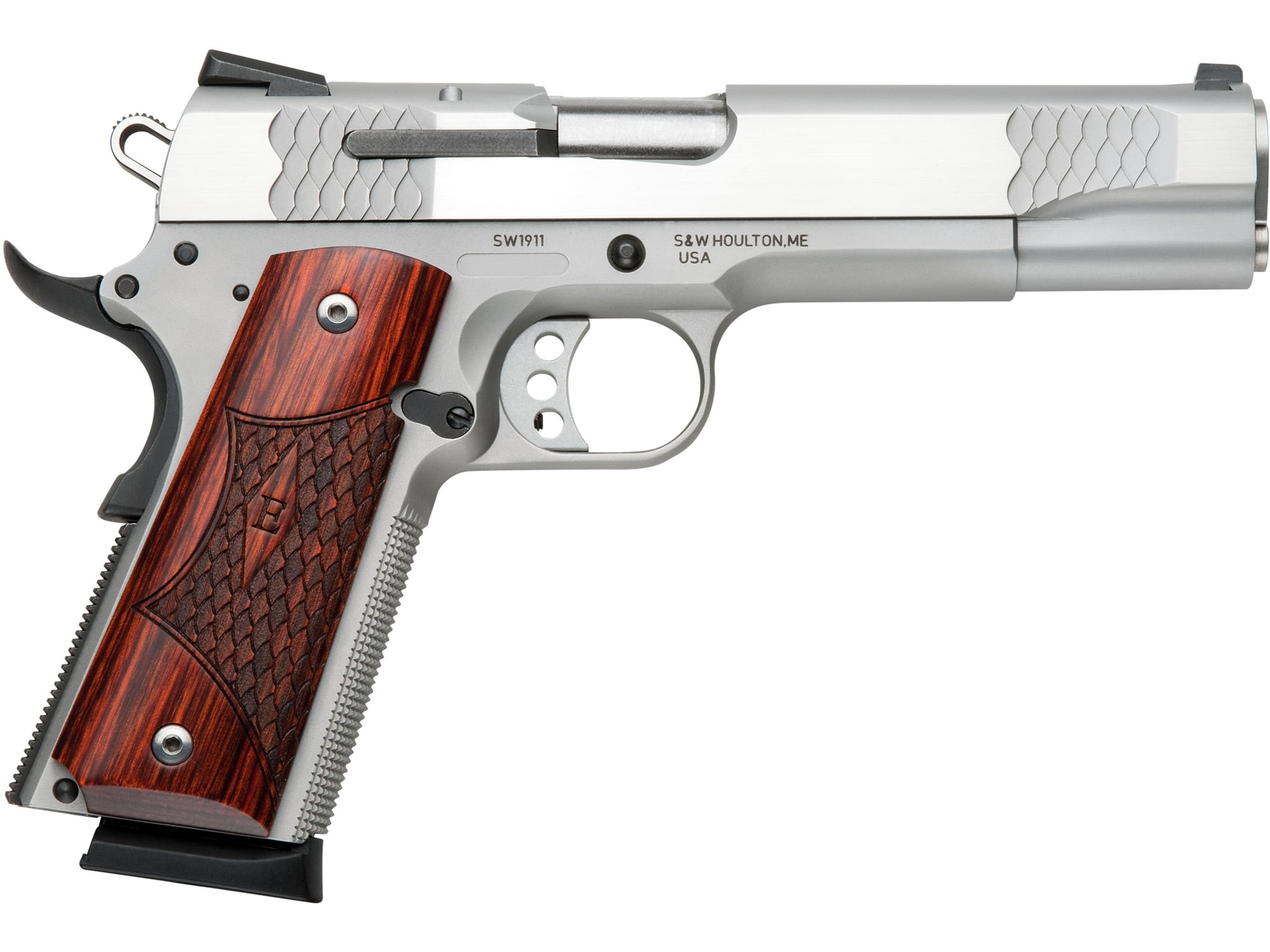 Image of Smith & Wesson 1911 E-Series Pistol 45 ACP 5" Barrel 8-Round Stainless, Laminate Wood