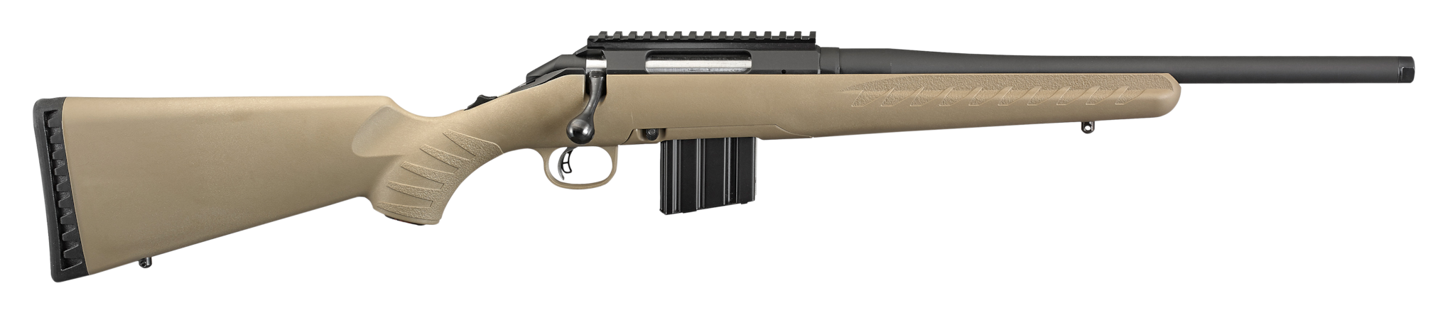 Image of Ruger American Ranch Compact 350 Legend, 16.38" Barrel, Synthetic Flat Dark Earth Stock Black, 5rd