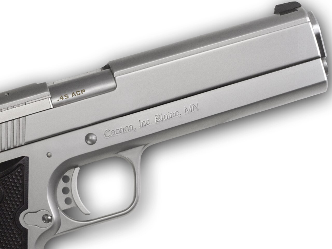 Image of Coonan MOT 45 ACP, 5", Satin Stainless, Fixed Black Sights, Black Alum Grips, 1 Mag (Special Order)