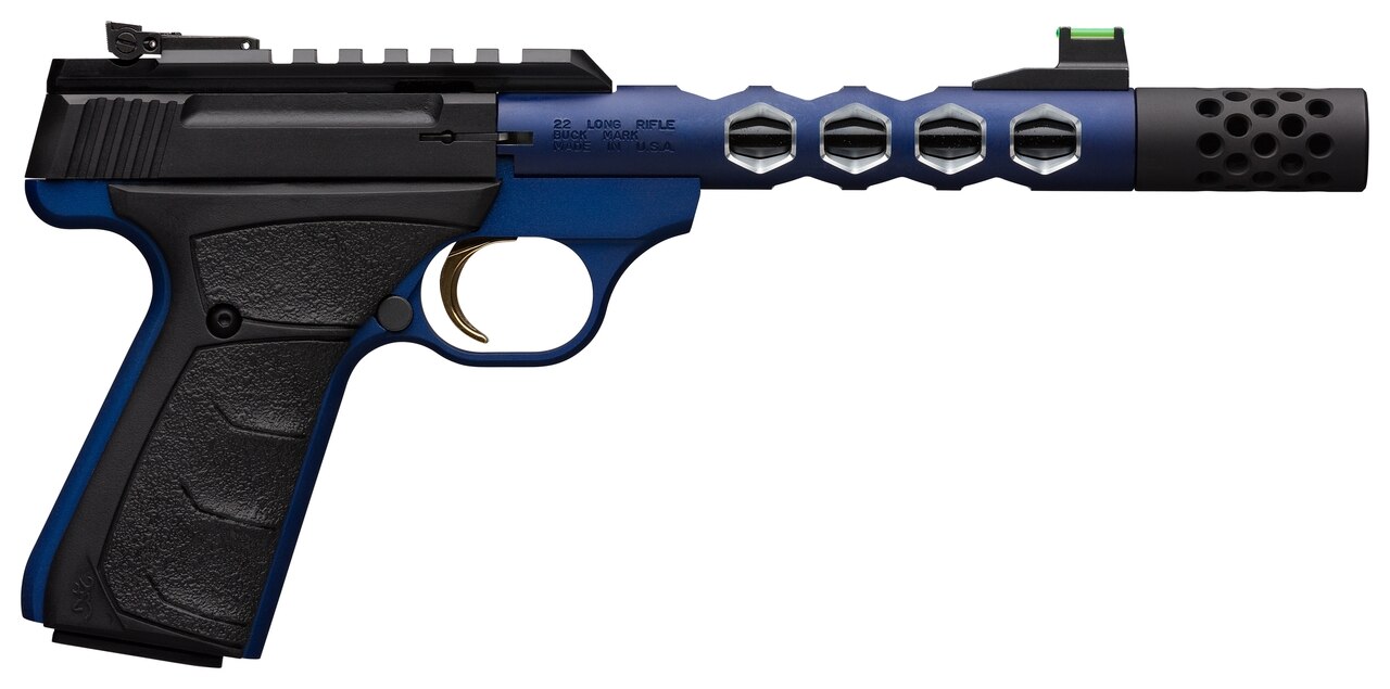 Image of Browning Buck Mark Plus Vision 22 LR, 5.87" Barrel, Blue Frame, Blue Slide And Blue Vision Barrel, UFX Rubber Overmolded Grip, 10rd