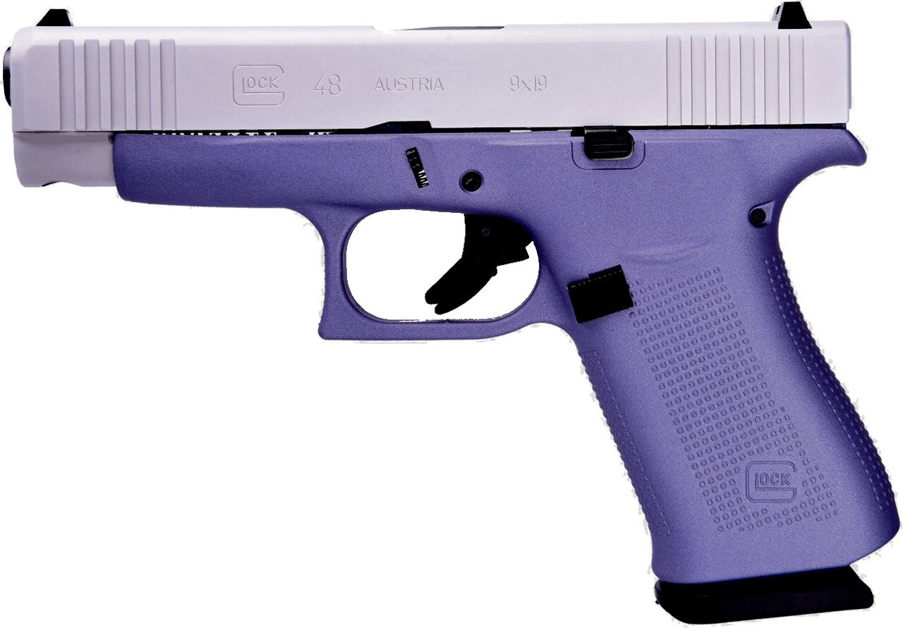 Image of Glock 48 9mm, 4" Barrel, Fixed Sights, Lavender, Silver nPVD Slide, 2x 10rd