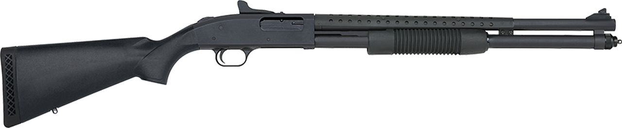 Image of Mossberg 590, Persuader 12 Ga, 3" Chamber, 20" Cylinder Barrel, Blue Finish, Synthetic Stock, Includes Heat Shield, 9Rd, Ghost Ring Sight