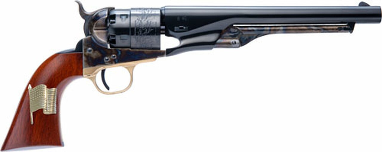 Image of Cimarron 1860 Army Brass Bs/Tg Civillian 8" .44 CB OLD Glory Flag Inlay 44 Remington Magnum