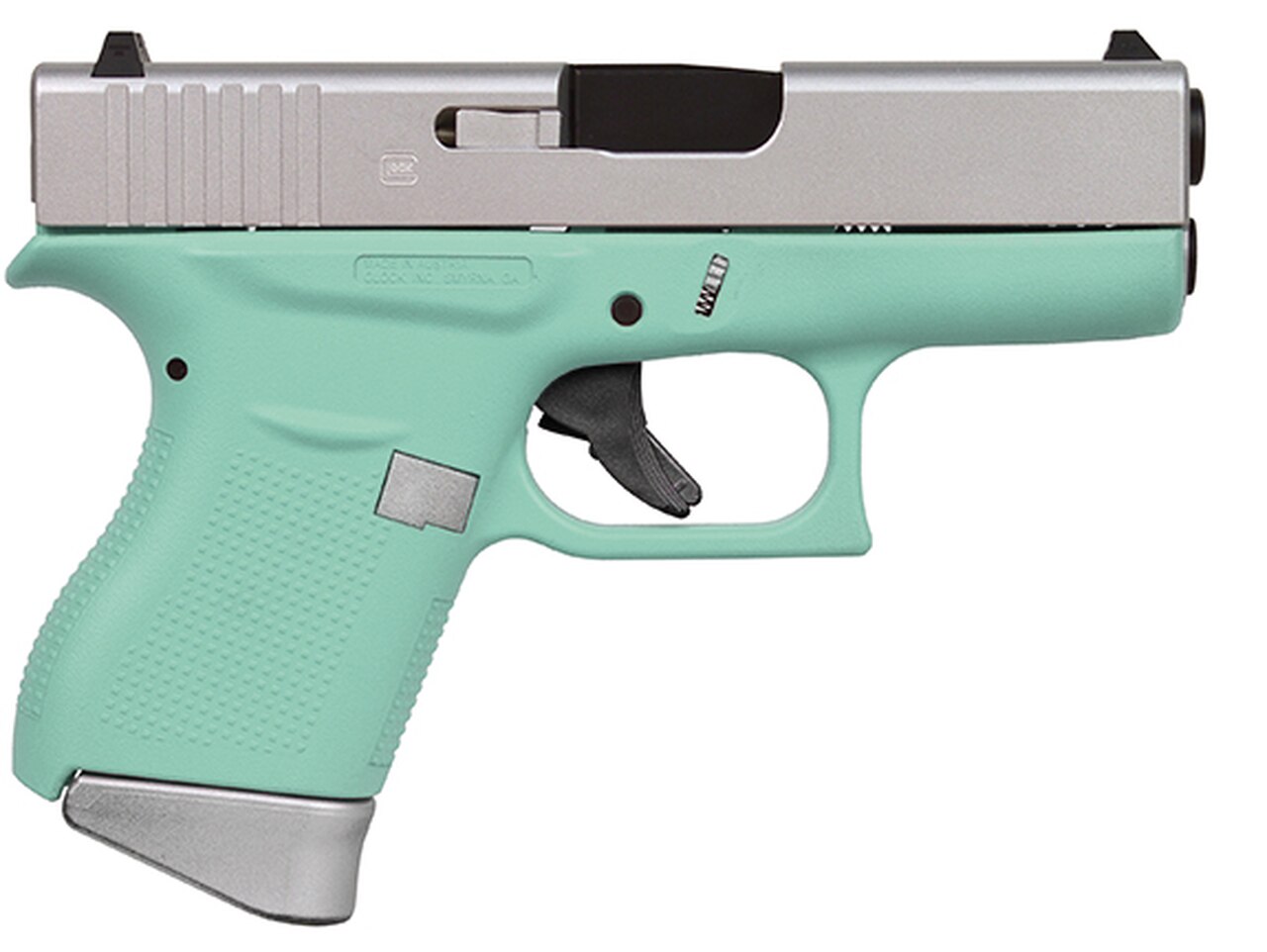 Image of Glock G43 9mm, 3.39" Barrel, Fixed Sights, Silver/Robin Egg, 6rd