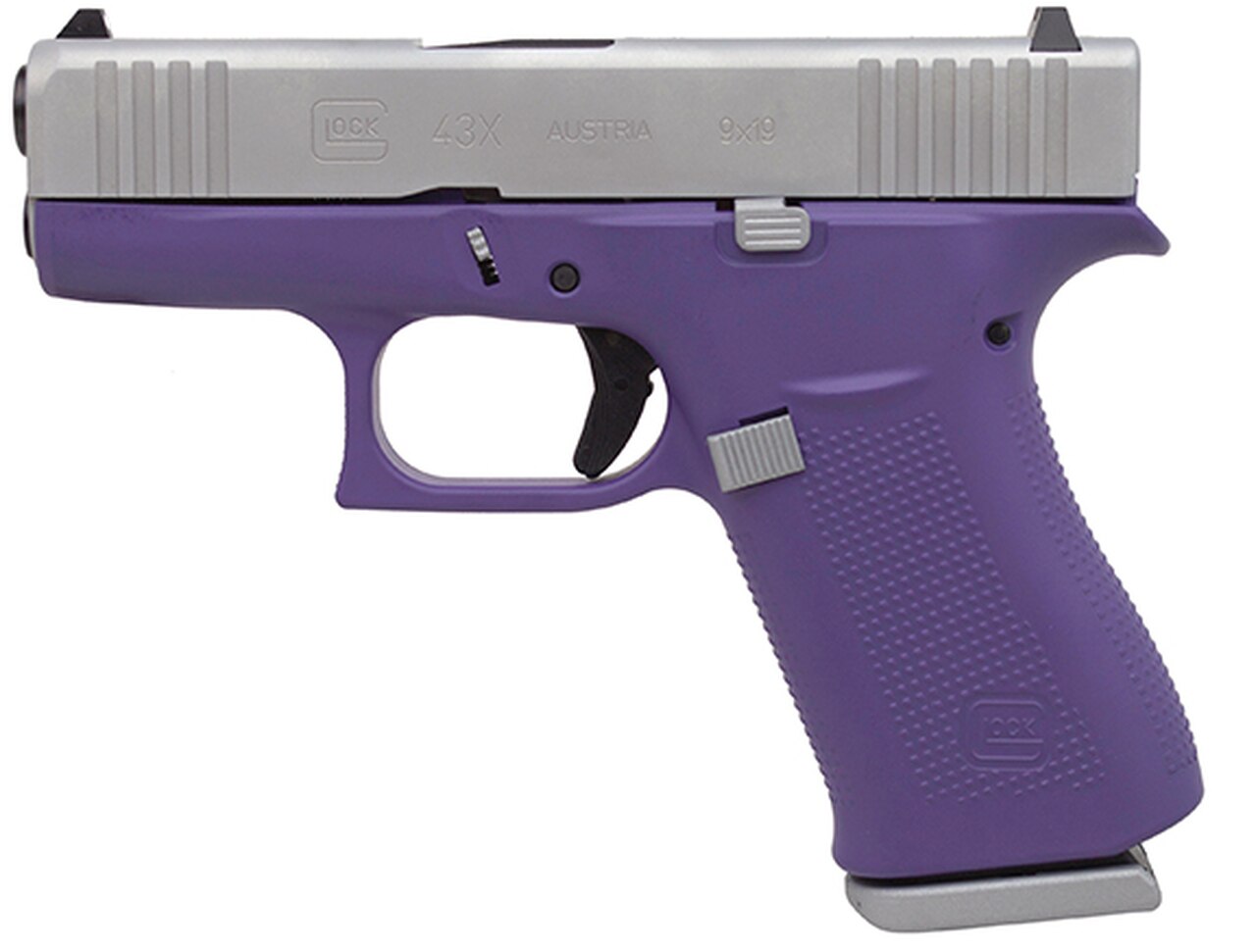 Image of Glock 43X Subcompact 9mm, 3.41" Barrel, Silver/Bright Purple, Fixed Sights, 2x10rd Mags