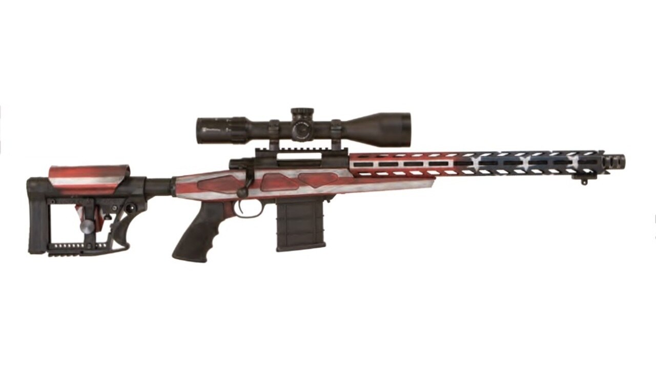 Image of Howa APC Flag Chassis Rifle 308 Win Scope Combo, 16" Threaded Barrel, 4-16x50mm Nikko Stirling Scope, Flag Finish, 10rd